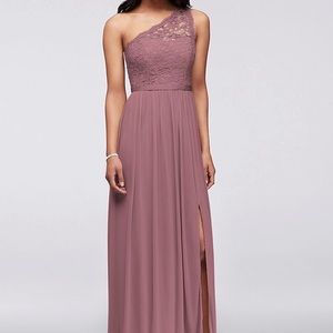 David’s Bridal One Shoulder Lace Bridesmaids Dress